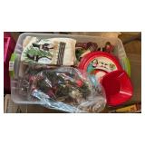 Tote of Christmas Paper Plates and Decor