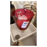 Decorative Mustache Mug and Red Glass Footed