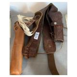 Leather shoulder holster and leather belt and
