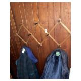 Vintage wooden accordion-style peg rack, with LL