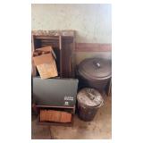Two Trash Cans and Wood