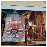 Drawer full of assorted kitchen items,  ice cream