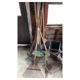 Lot of Rakes, Hand Tools, and Planters