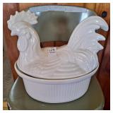 Vintage white ceramic rooster covered casserole