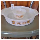 Vintage Fire-King Golden Wheat casserole and