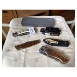 Four pocket knives Gerber utility knife,