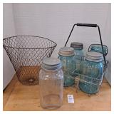 Vintage metal carry with 4 blue ball quart ja