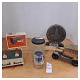 Vintage Barbasol glass bank l Cambria Savings