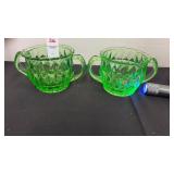 2 Vintage Green Uranium Glass Windsor sugar bowls
