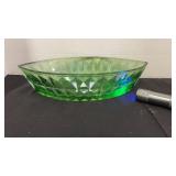 Vintage Green Uranium Glass Windsor  Boat Bowl