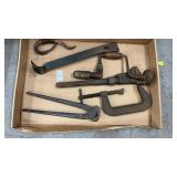 Vintage Tools, C-Clamp, Pipe Wrench, Pry Bar,