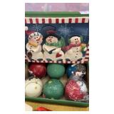 Vintage Santa Candle Post & Snowman Ornaments