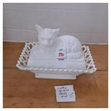 Vintage Westmoreland milk glass cat on a nest