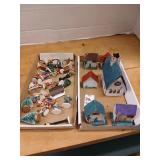 Vintage paper village and miniature figure lot