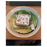 Raised fruit platter, inlaid soapstone box,