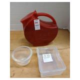 Fry glass and 1950's plastic pitcher lot