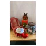 Holiday decor, Sleigh, Santa boot, lighted jar
