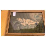 Vintage framed print sleeping child