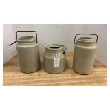 3 Stoneware Crock Canisters