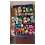 Tree topper and glass and plastic ornaments