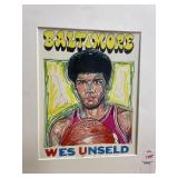 Signed artwork Wes Unseld, a legendary basketball