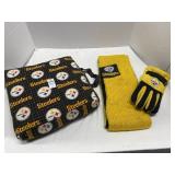Steelers seat cushion, scarf, Thinsulate gloves