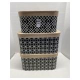 Three decorative storage containers with metal