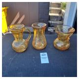 Vintage Amber Crackle Glass Pitcher Set, MCM Mini