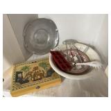 Vintage aluminum plate, basin, utensils, wooden