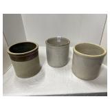 Three crocks 7 1/2 ï¿½ tall,  all have cracks