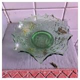 Green Glass Dish Ruffle Northwood Poppy