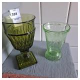 Vintage green uranium Depression glass footed