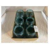 Six blue ball quart mason jars