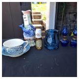 Vintage cobalt blue glass miniature oil lamps(2).