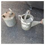 Vintage galvanized watering can, vintage gas can
