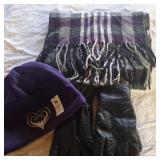 Ladies purple hat,scarf with  black gloves