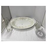 Large ceramic platter, lidded carafe, four