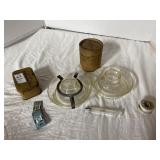 Military button polishing kit, chicken feeders,