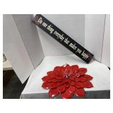 Wall decor, metal flower 20 ï¿½ diameter, wood sign