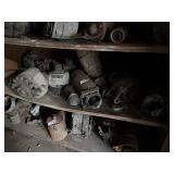 Shelf Lot of Alternators and Car Parts