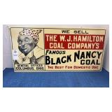 Metal sign advertising "Black Nancy Coal" from