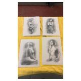 Set of 4 Arthur Smith Nude Stencil Sketches