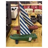 Wooden Decorative Sailboat Duo Green and Red