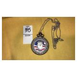 John F Kennedy over Flag quartz pocketwatch w/