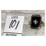 14k onyx & diamond chip ring