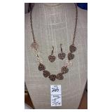 Coppertone openwork hearts necklace & pierced