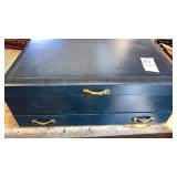 Vintage blue jewelry box w/ earrings remaining