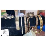 Rhinestone & bead bracelets, 2 rings