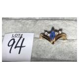 14k ring w/ blue marquis & clear gems