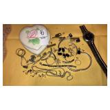 Trinket box of orphan earrings, broken jewelry